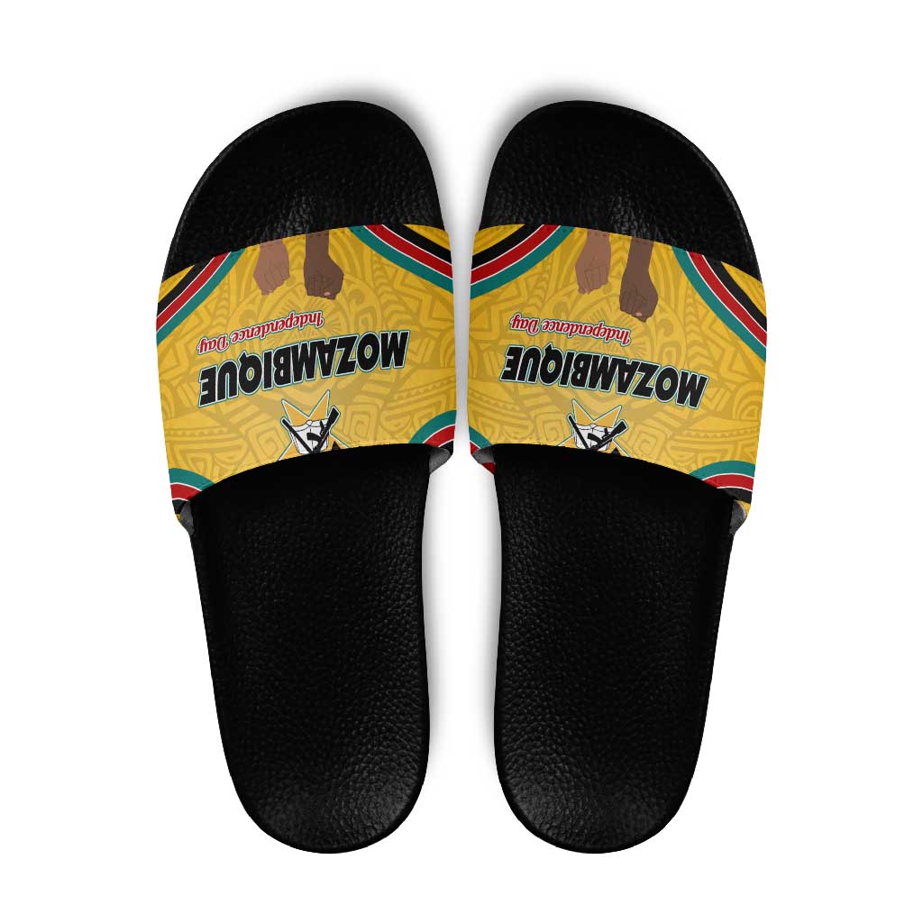 Mozambique Slide Sandals with Yellow Red Green Swirl Design and Independence Day - Wonder Print Shop