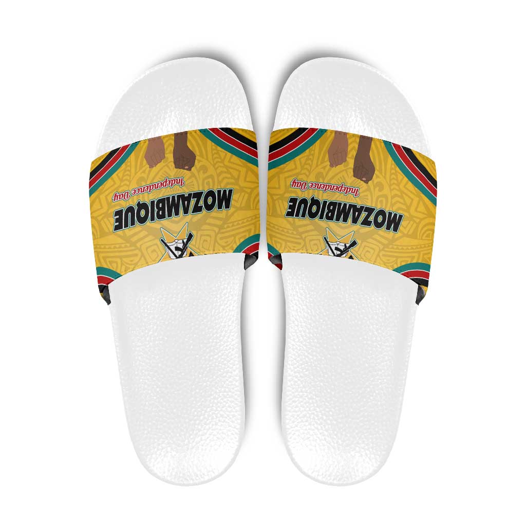 Mozambique Slide Sandals with Yellow Red Green Swirl Design and Independence Day - Wonder Print Shop