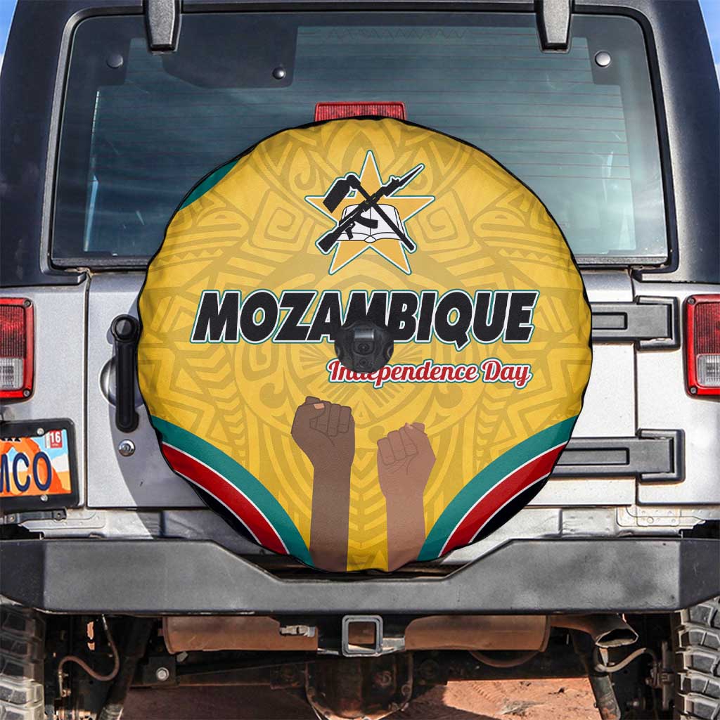 Mozambique Spare Tire Cover with Yellow Red Green Swirl Design and Independence Day - Wonder Print Shop
