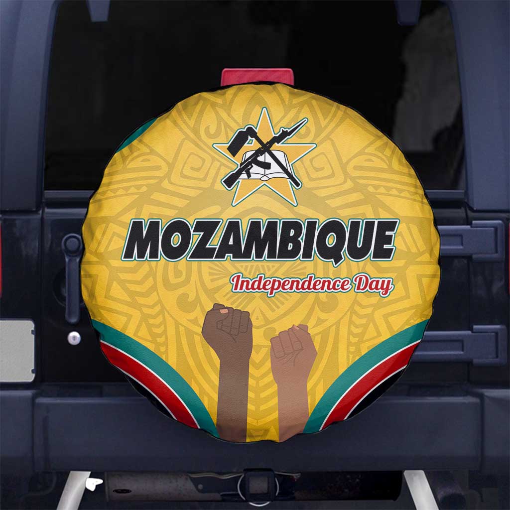 Mozambique Spare Tire Cover with Yellow Red Green Swirl Design and Independence Day - Wonder Print Shop