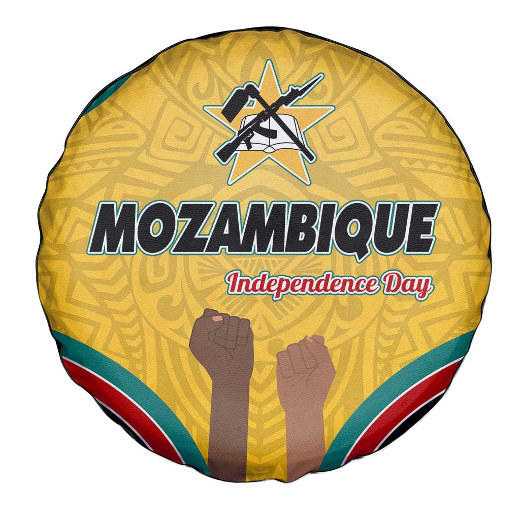 Mozambique Spare Tire Cover with Yellow Red Green Swirl Design and Independence Day - Wonder Print Shop