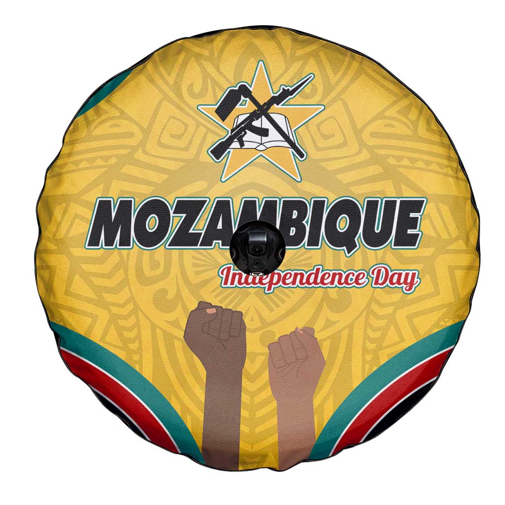 Mozambique Spare Tire Cover with Yellow Red Green Swirl Design and Independence Day - Wonder Print Shop