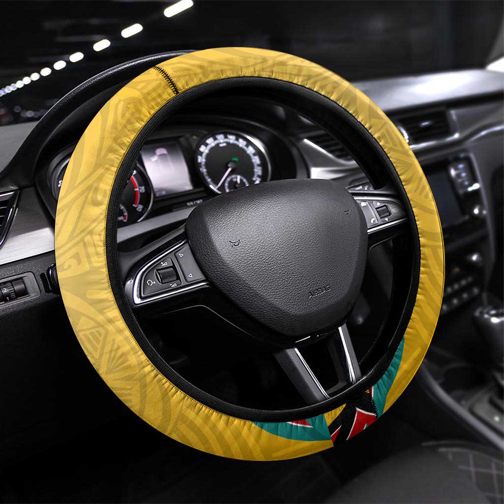 Mozambique Steering Wheel Cover with Yellow Red Green Swirl Design and Independence Day - Wonder Print Shop
