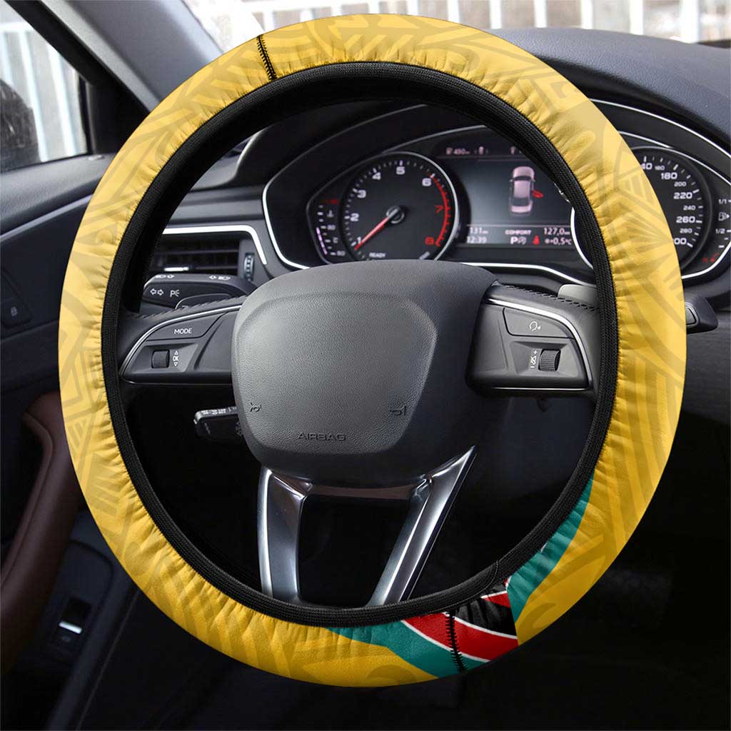 Mozambique Steering Wheel Cover with Yellow Red Green Swirl Design and Independence Day - Wonder Print Shop