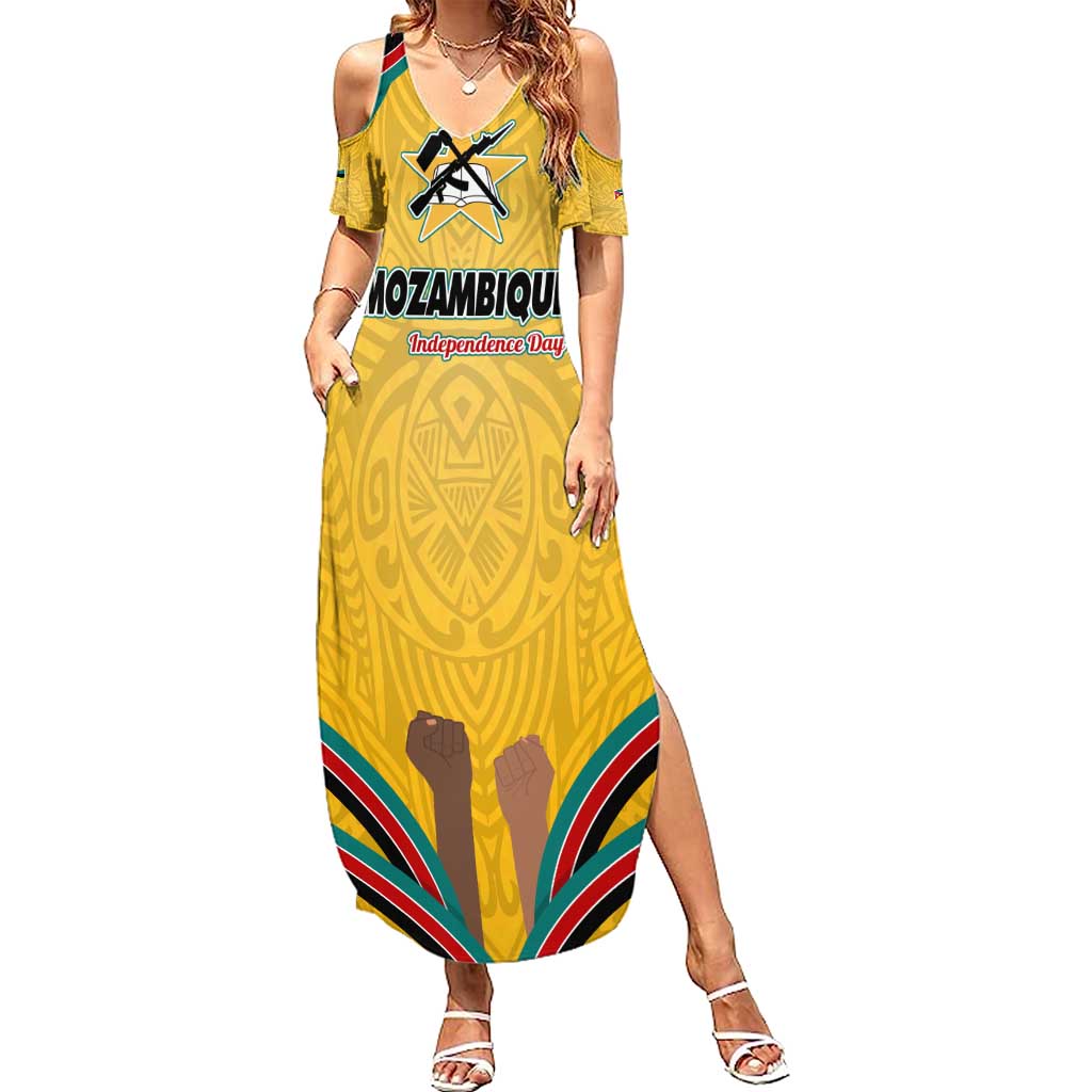 Mozambique Summer Maxi Dress with Yellow Red Green Swirl Design and Independence Day - Wonder Print Shop