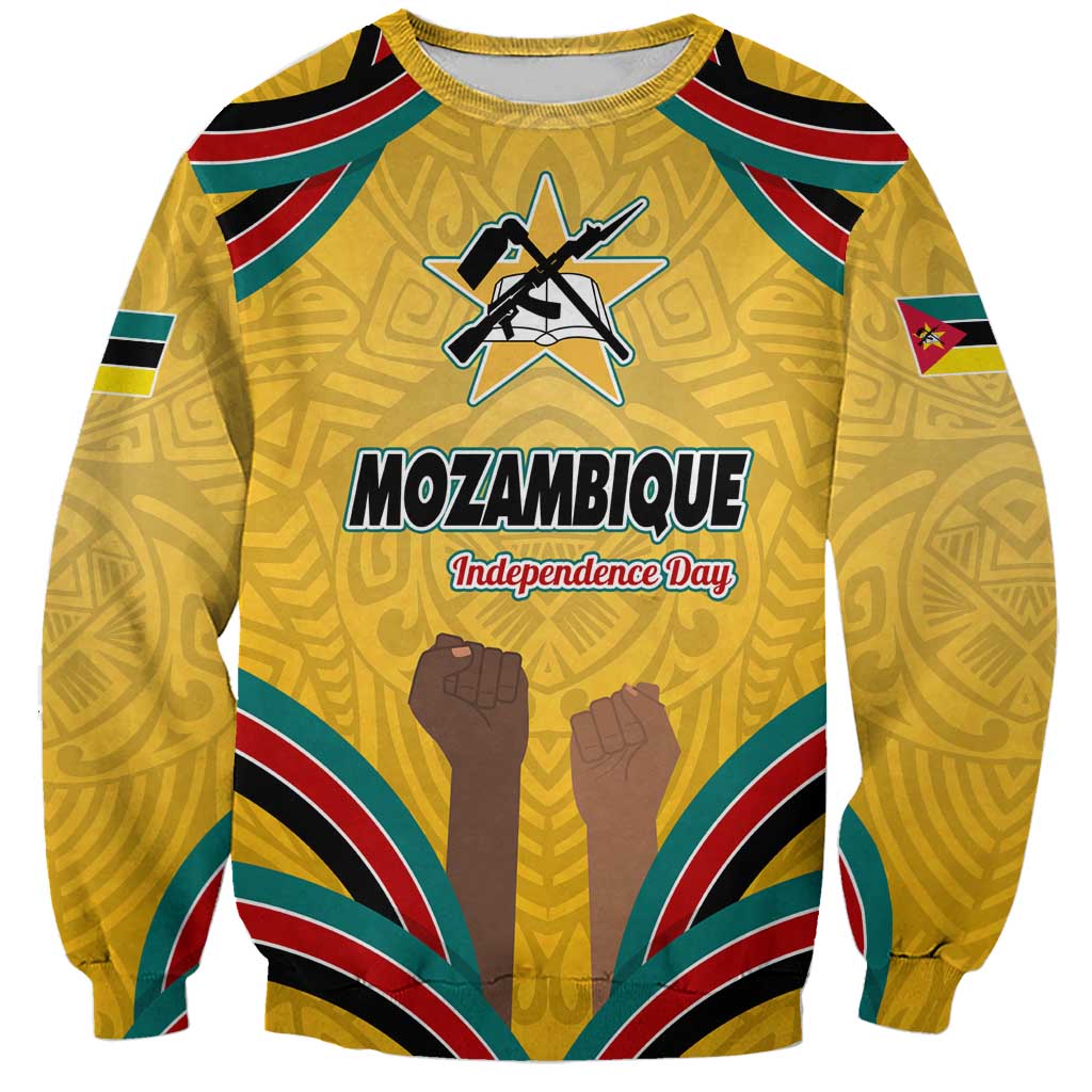 Mozambique Sweatshirt with Yellow Red Green Swirl Design and Independence Day - Wonder Print Shop