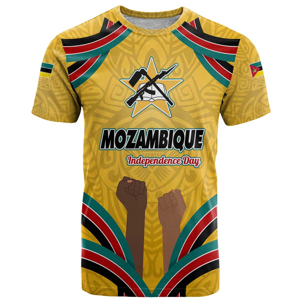 Mozambique T Shirt with Yellow Red Green Swirl Design and Independence Day - Wonder Print Shop