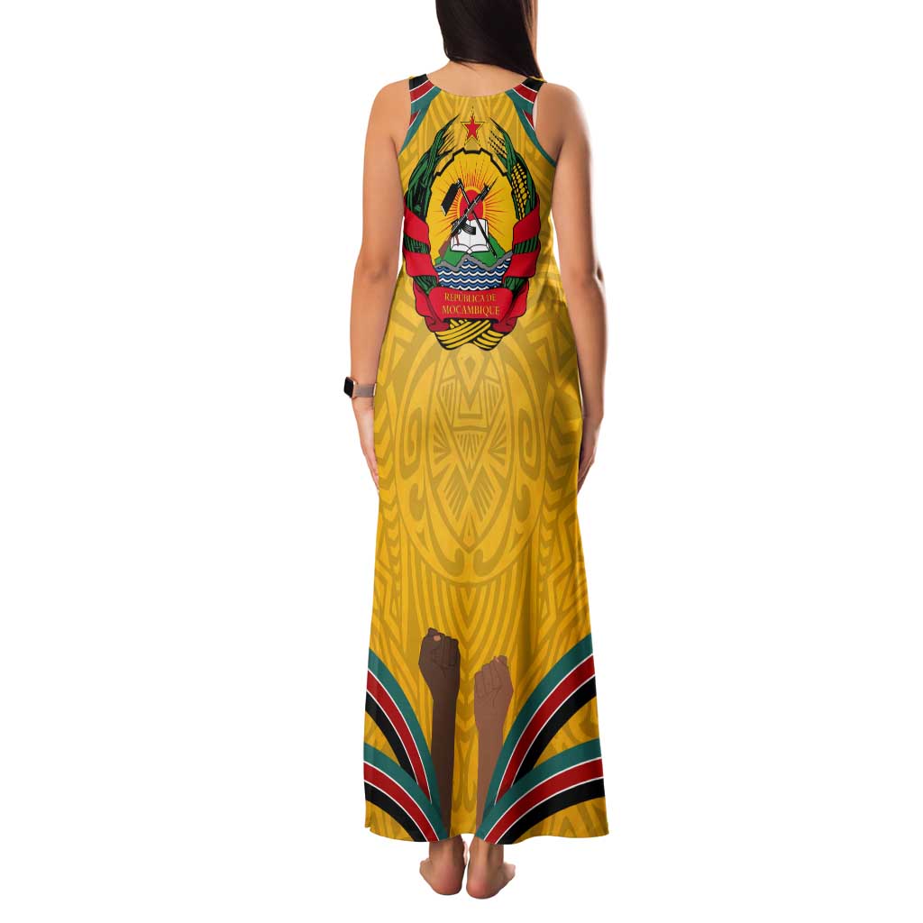 Mozambique Tank Maxi Dress with Yellow Red Green Swirl Design and Independence Day - Wonder Print Shop