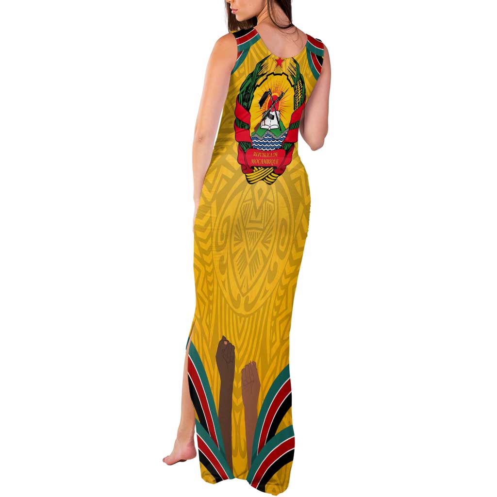 Mozambique Tank Maxi Dress with Yellow Red Green Swirl Design and Independence Day - Wonder Print Shop