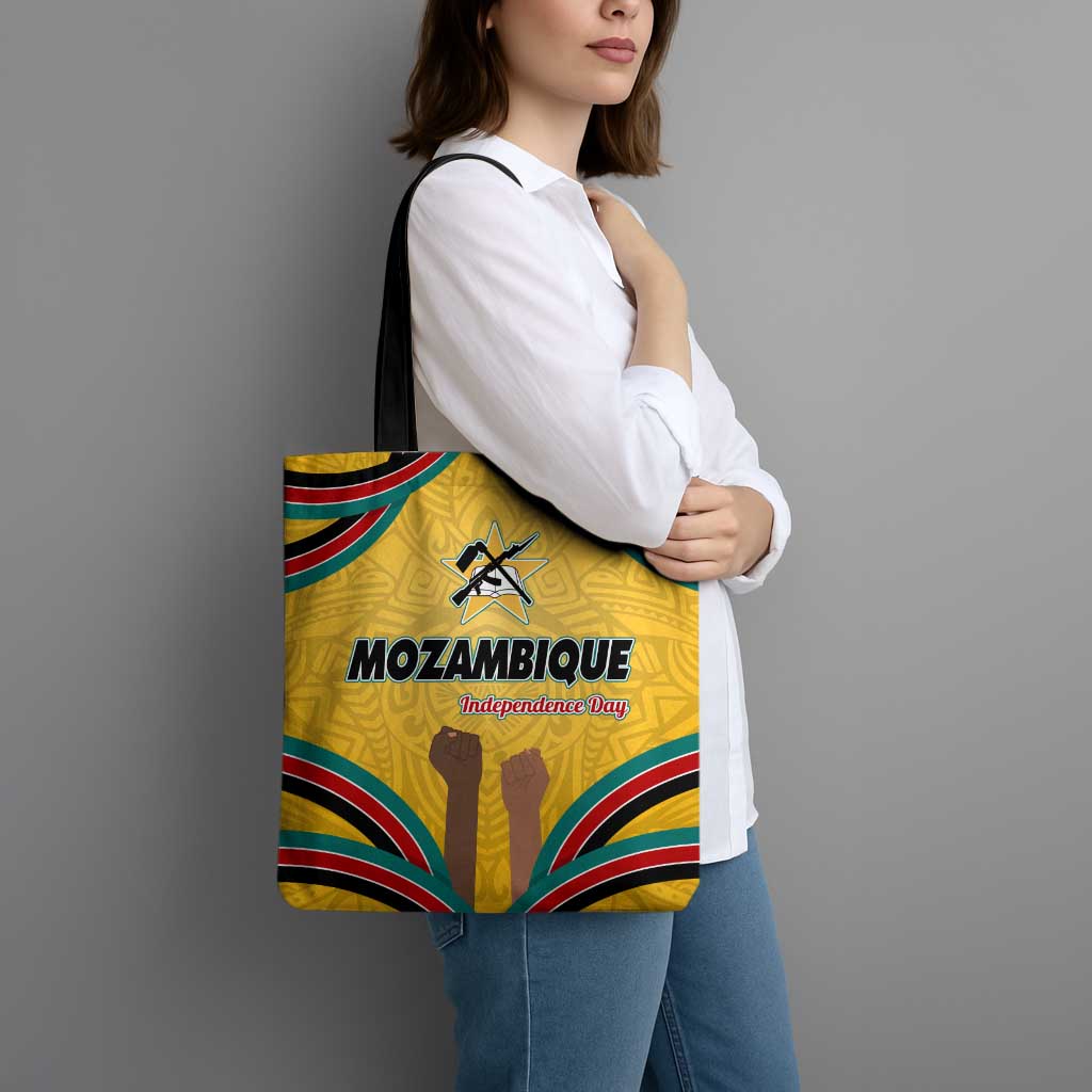 Mozambique Tote Bag with Yellow Red Green Swirl Design and Independence Day - Wonder Print Shop