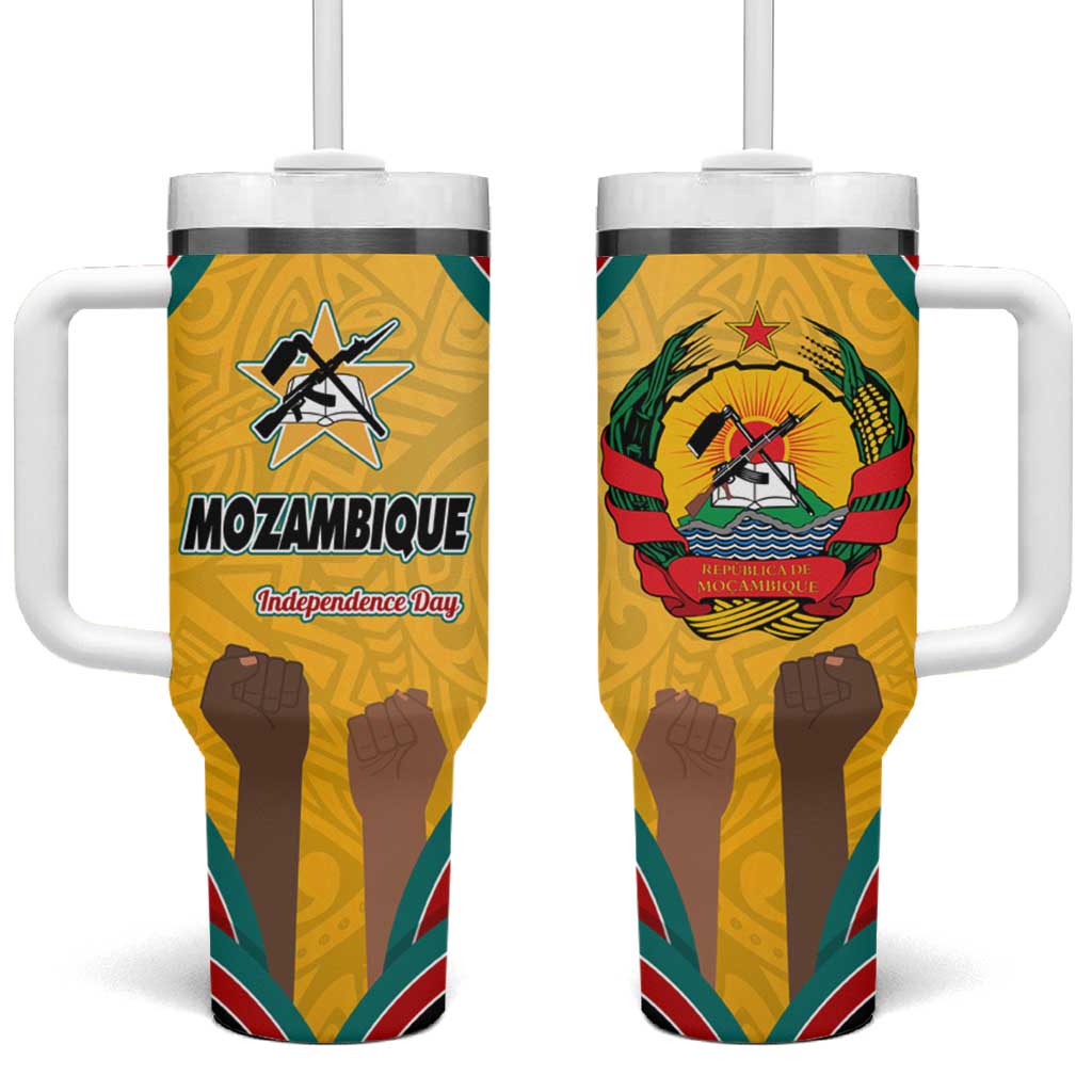 Mozambique Tumbler With Handle with Yellow Red Green Swirl Design and Independence Day - Wonder Print Shop