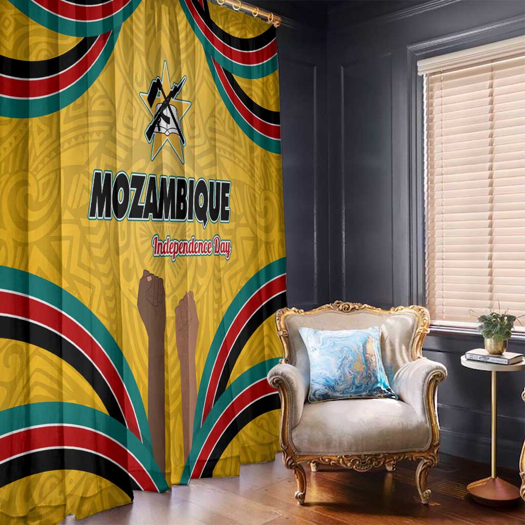 Mozambique Window Curtain with Yellow Red Green Swirl Design and Independence Day - Wonder Print Shop