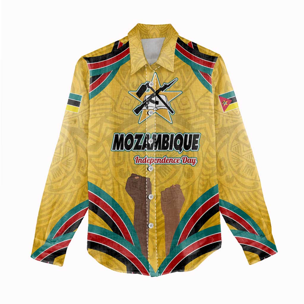 Mozambique Women Casual Shirt with Yellow Red Green Swirl Design and Independence Day - Wonder Print Shop