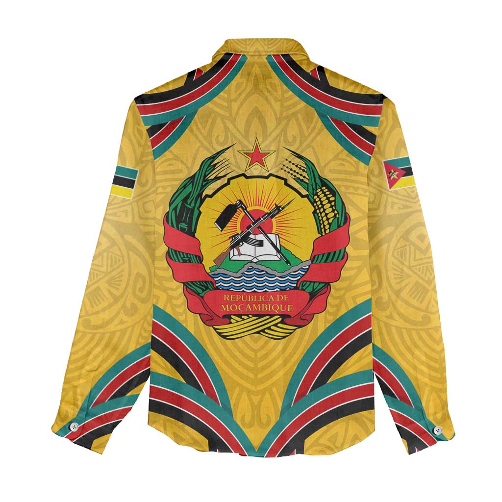 Mozambique Women Casual Shirt with Yellow Red Green Swirl Design and Independence Day - Wonder Print Shop