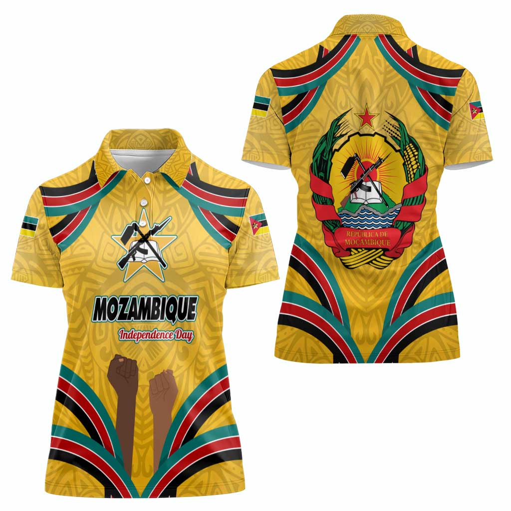Mozambique Women Polo Shirt with Yellow Red Green Swirl Design and Independence Day - Wonder Print Shop