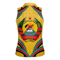 Mozambique Women Sleeveless Polo Shirt with Yellow Red Green Swirl Design and Independence Day - Wonder Print Shop