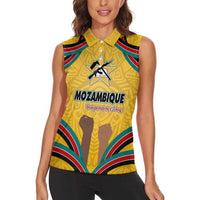 Mozambique Women Sleeveless Polo Shirt with Yellow Red Green Swirl Design and Independence Day - Wonder Print Shop