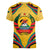 Mozambique Women V-Neck T-Shirt with Yellow Red Green Swirl Design and Independence Day - Wonder Print Shop