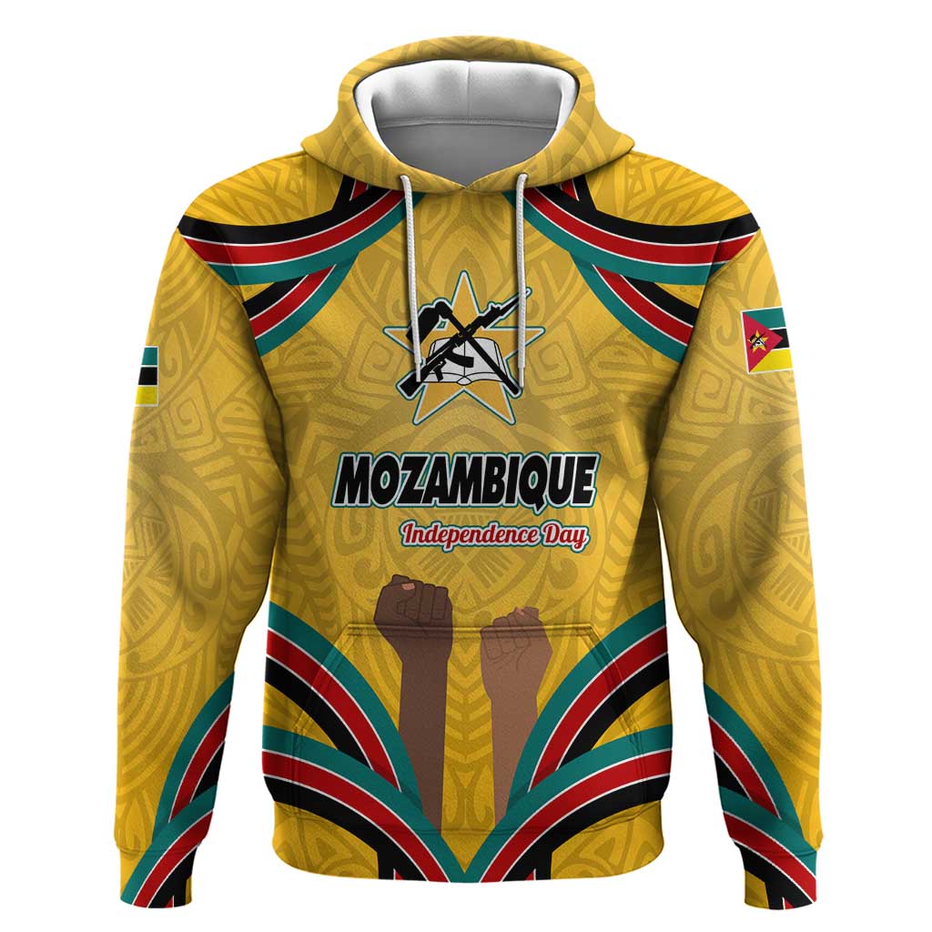 Mozambique Zip Hoodie with Yellow Red Green Swirl Design and Independence Day - Wonder Print Shop