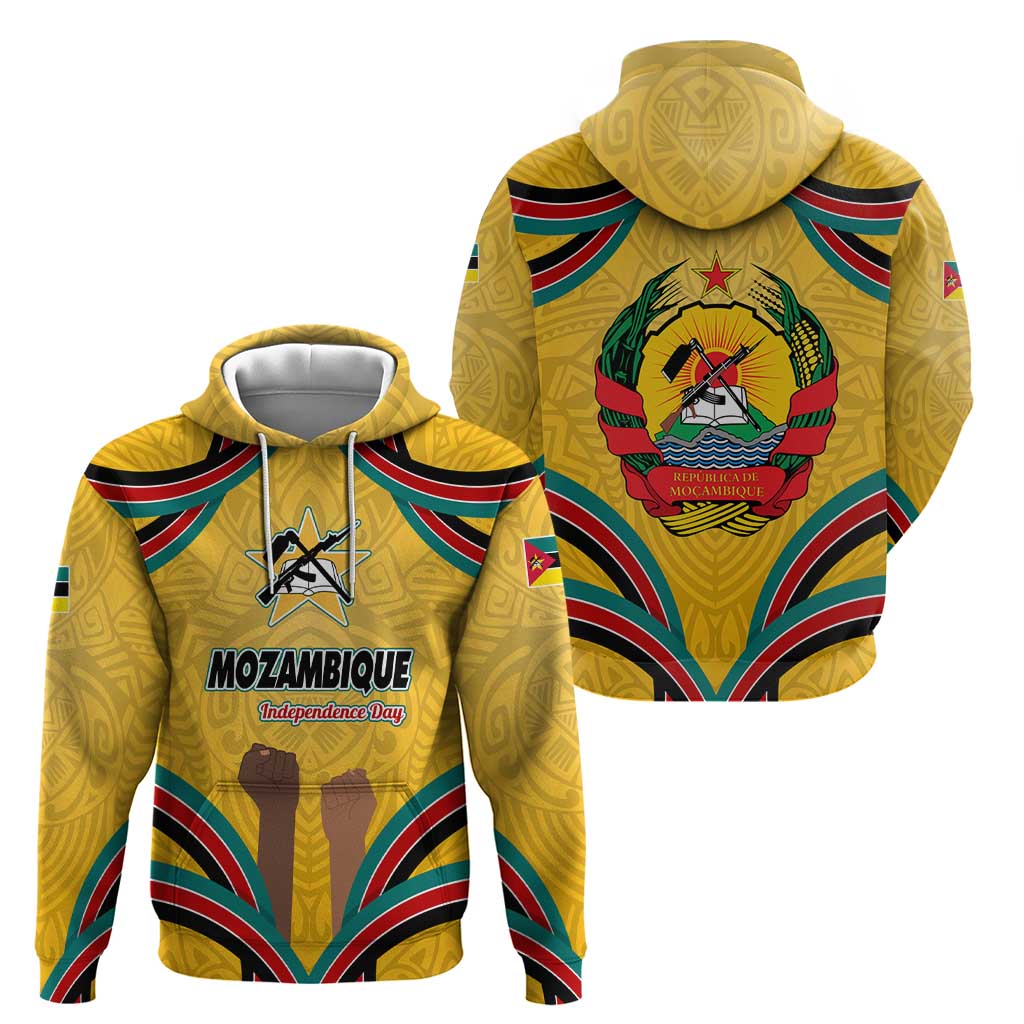 Mozambique Zip Hoodie with Yellow Red Green Swirl Design and Independence Day - Wonder Print Shop