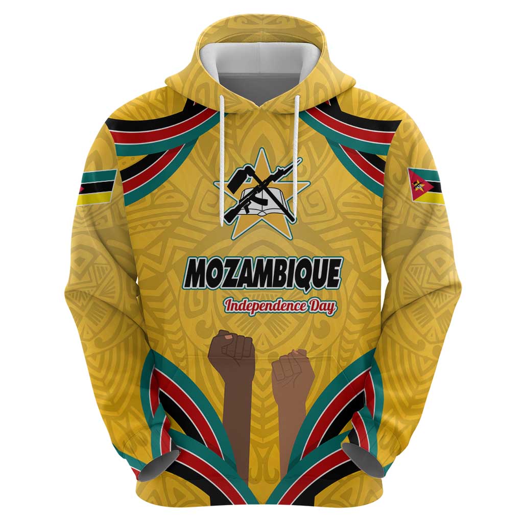 Mozambique Zip Hoodie with Yellow Red Green Swirl Design and Independence Day - Wonder Print Shop