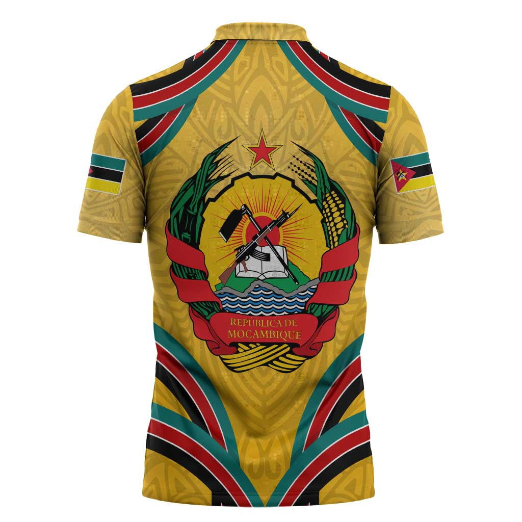 Mozambique Zipper Polo Shirt with Yellow Red Green Swirl Design and Independence Day - Wonder Print Shop