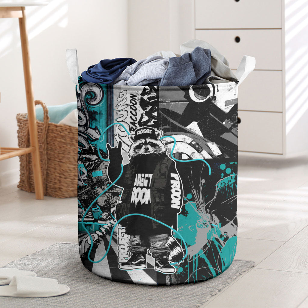 Urban Rebel Raccoon Laundry Basket Grunge Graffiti Street Art Abstract Collage Pop Culture