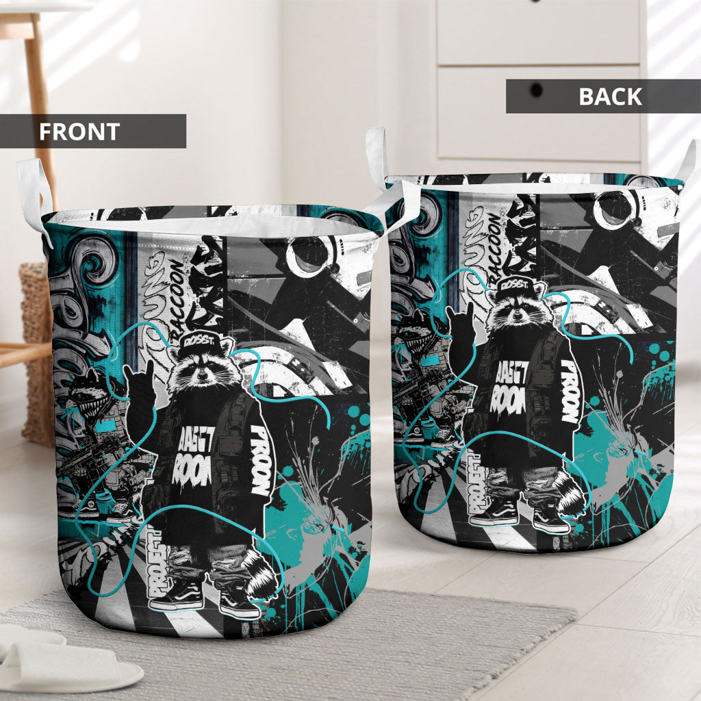 Urban Rebel Raccoon Laundry Basket Grunge Graffiti Street Art Abstract Collage Pop Culture
