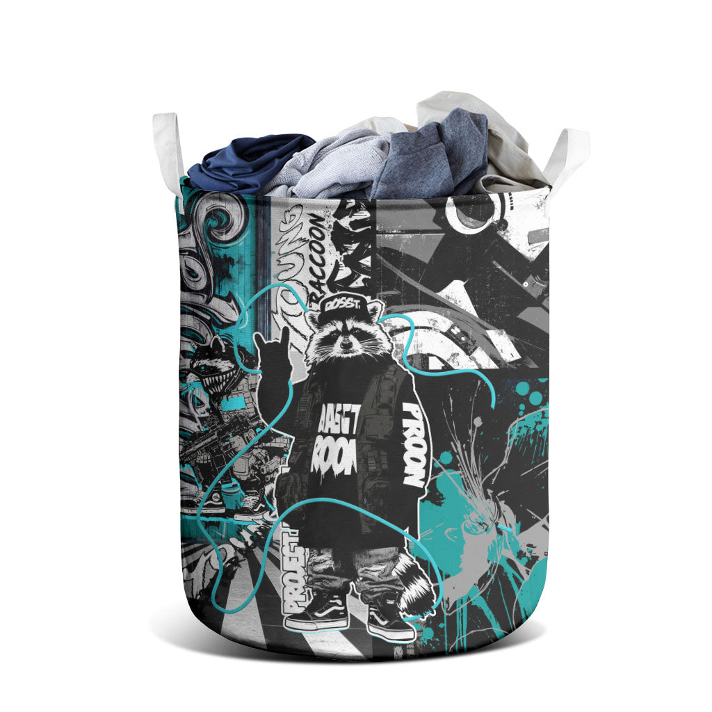 Urban Rebel Raccoon Laundry Basket Grunge Graffiti Street Art Abstract Collage Pop Culture