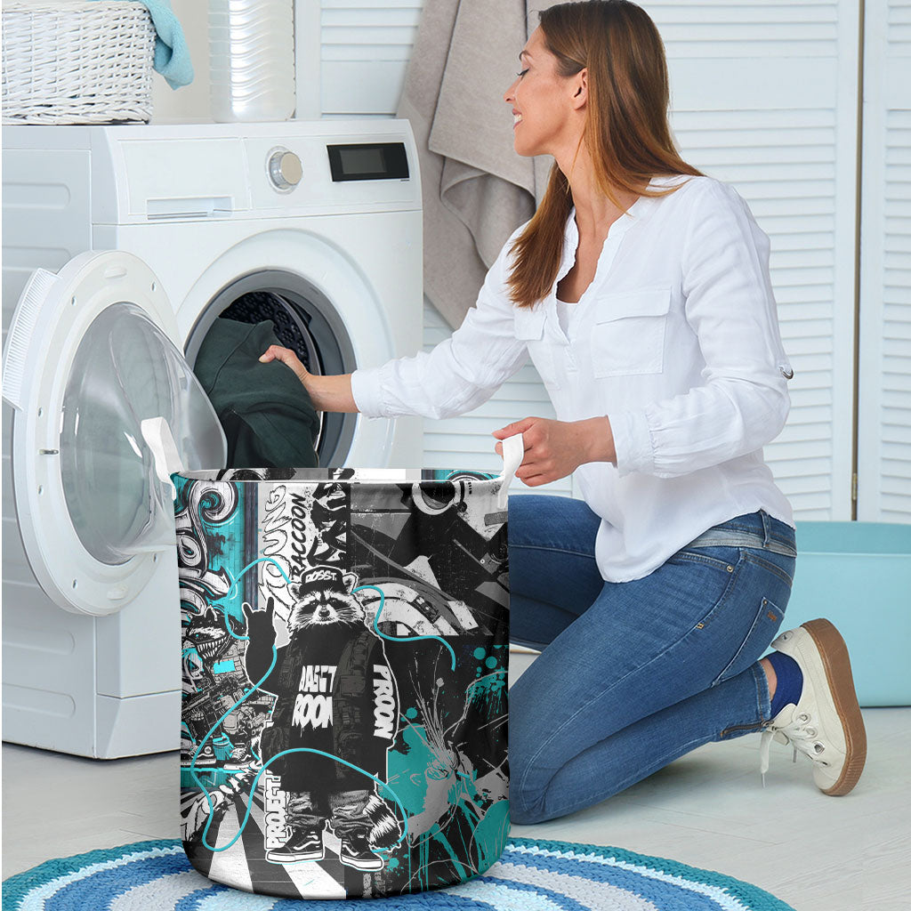 Urban Rebel Raccoon Laundry Basket Grunge Graffiti Street Art Abstract Collage Pop Culture