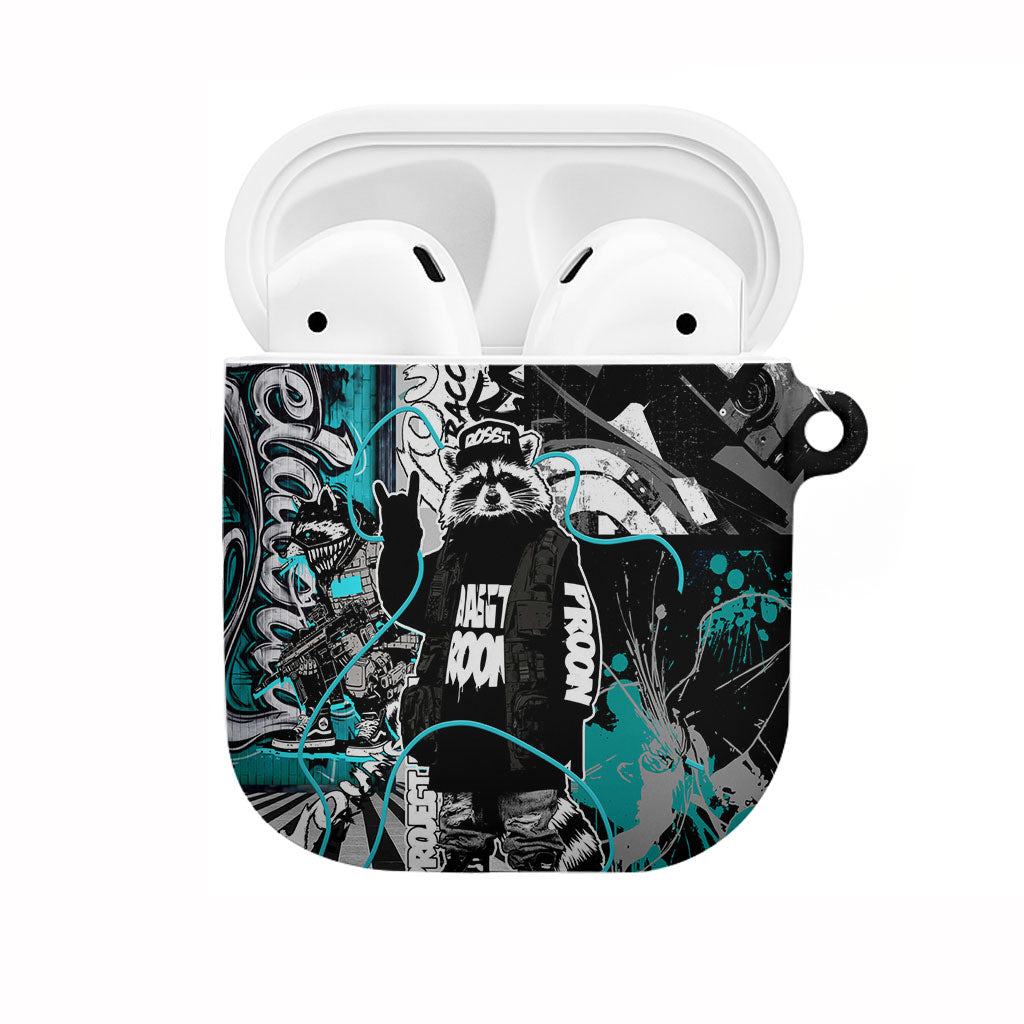 Urban Rebel Raccoon AirPods Case Grunge Graffiti Street Art Abstract Collage Pop Culture