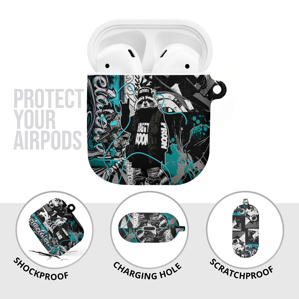 Urban Rebel Raccoon AirPods Case Grunge Graffiti Street Art Abstract Collage Pop Culture