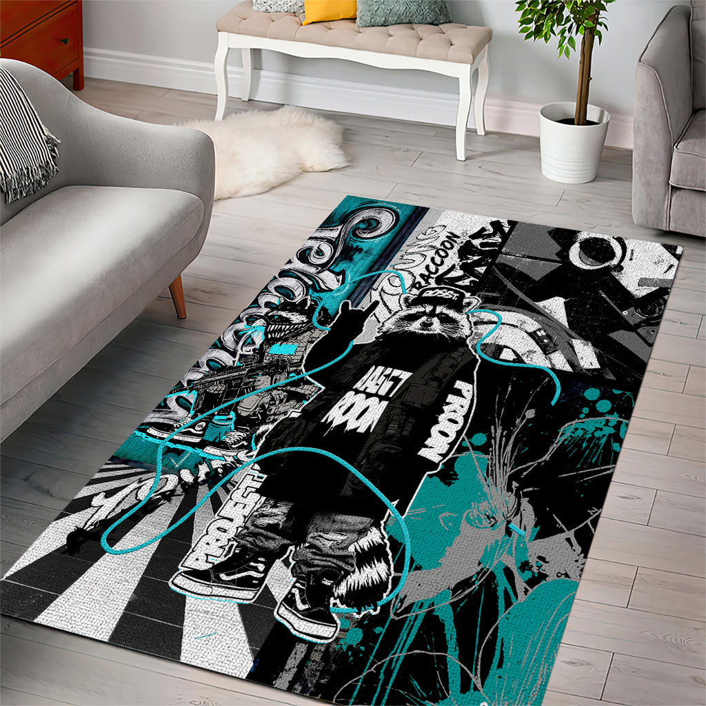 Urban Rebel Raccoon Area Rug Grunge Graffiti Street Art Abstract Collage Pop Culture