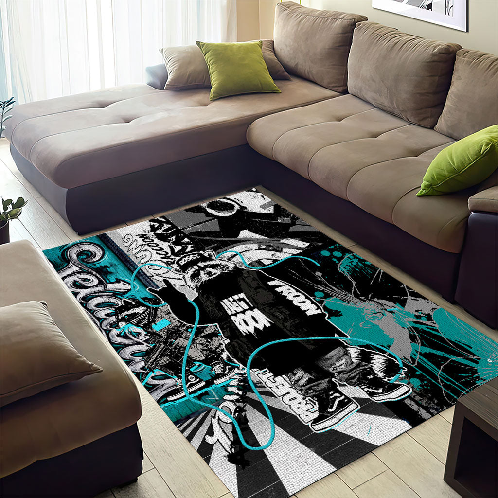 Urban Rebel Raccoon Area Rug Grunge Graffiti Street Art Abstract Collage Pop Culture