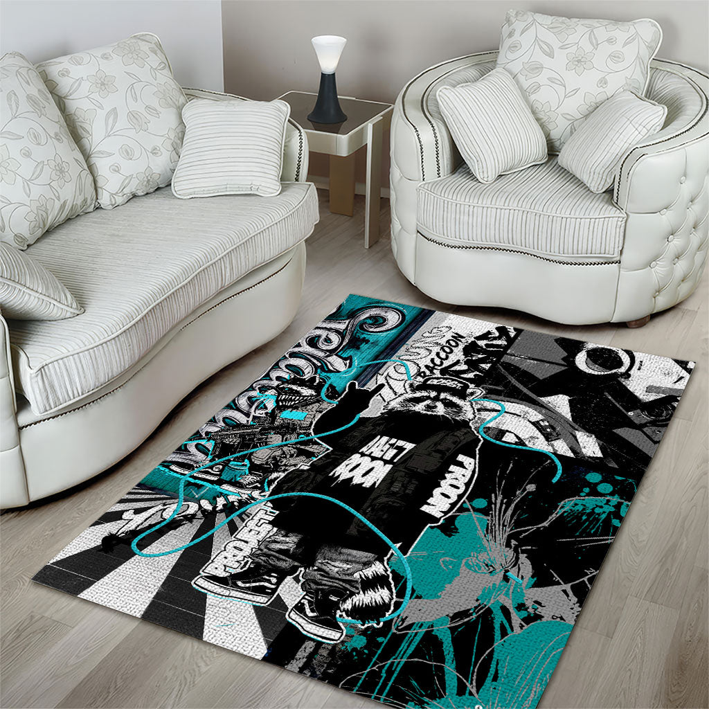 Urban Rebel Raccoon Area Rug Grunge Graffiti Street Art Abstract Collage Pop Culture