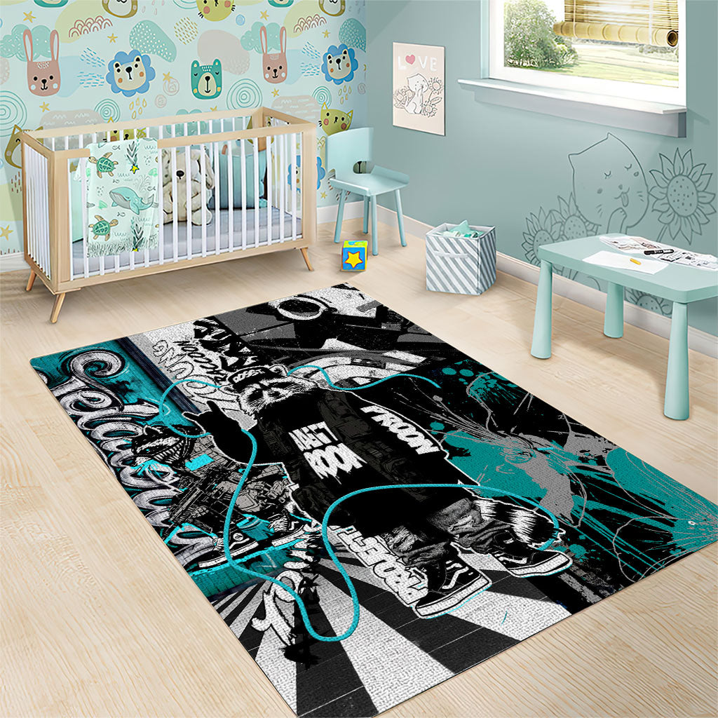 Urban Rebel Raccoon Area Rug Grunge Graffiti Street Art Abstract Collage Pop Culture