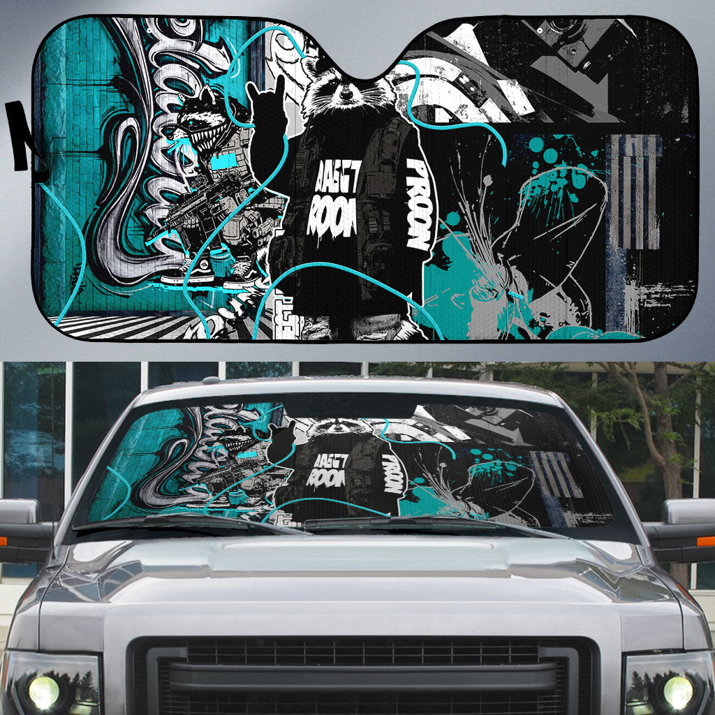 Urban Rebel Raccoon Auto Sun Shade Grunge Graffiti Street Art Abstract Collage Pop Culture