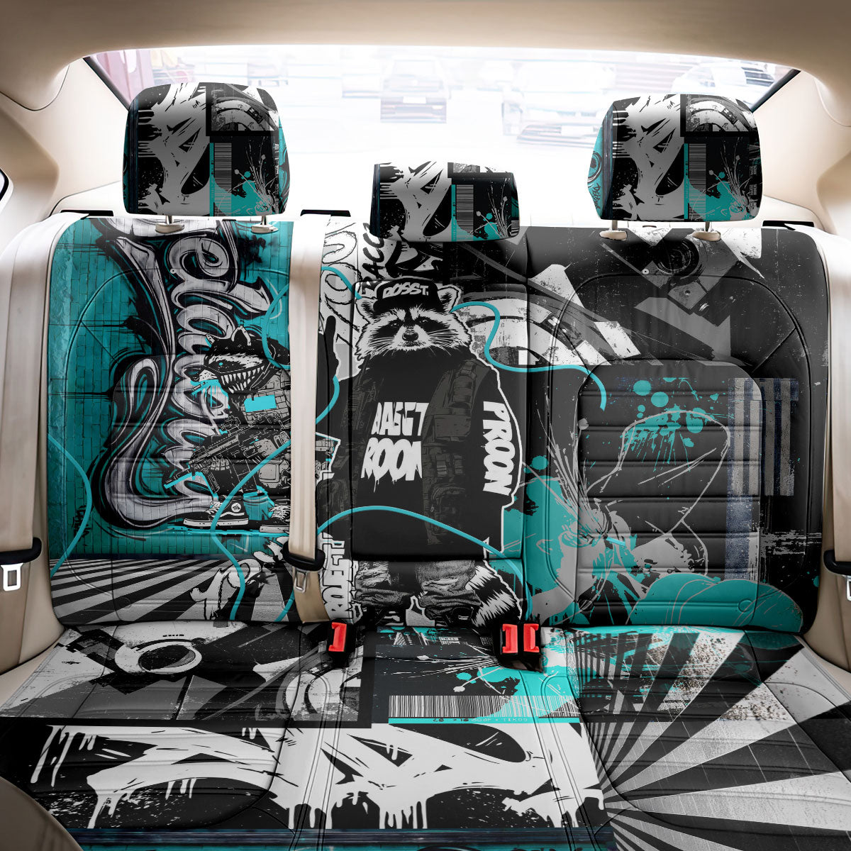 Urban Rebel Raccoon Back Car Seat Cover Grunge Graffiti Street Art Abstract Collage Pop Culture