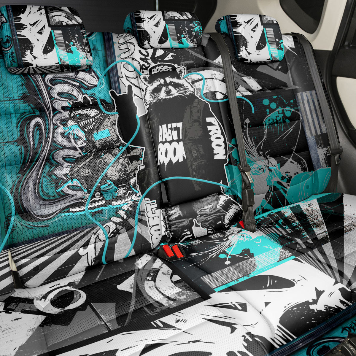 Urban Rebel Raccoon Back Car Seat Cover Grunge Graffiti Street Art Abstract Collage Pop Culture