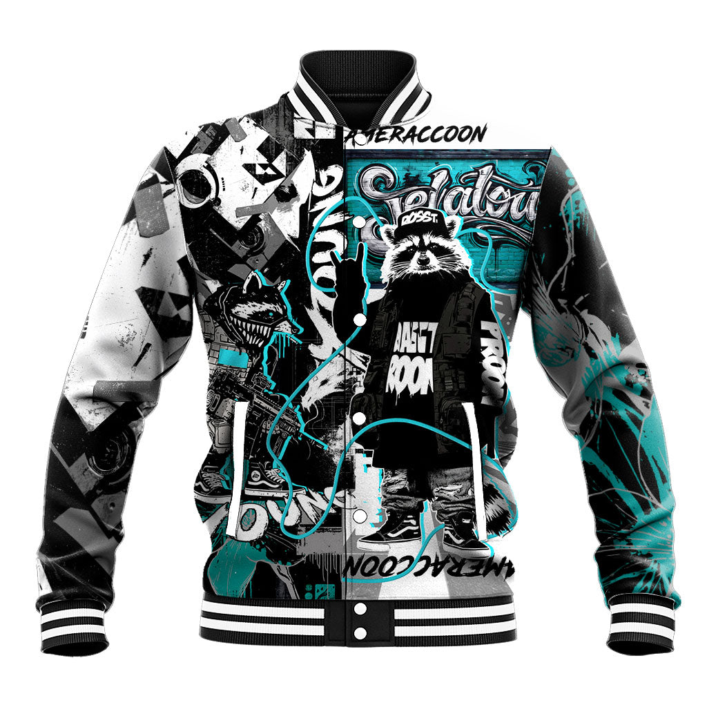 Urban Rebel Raccoon Baseball Jacket Grunge Graffiti Street Art Abstract Collage Pop Culture