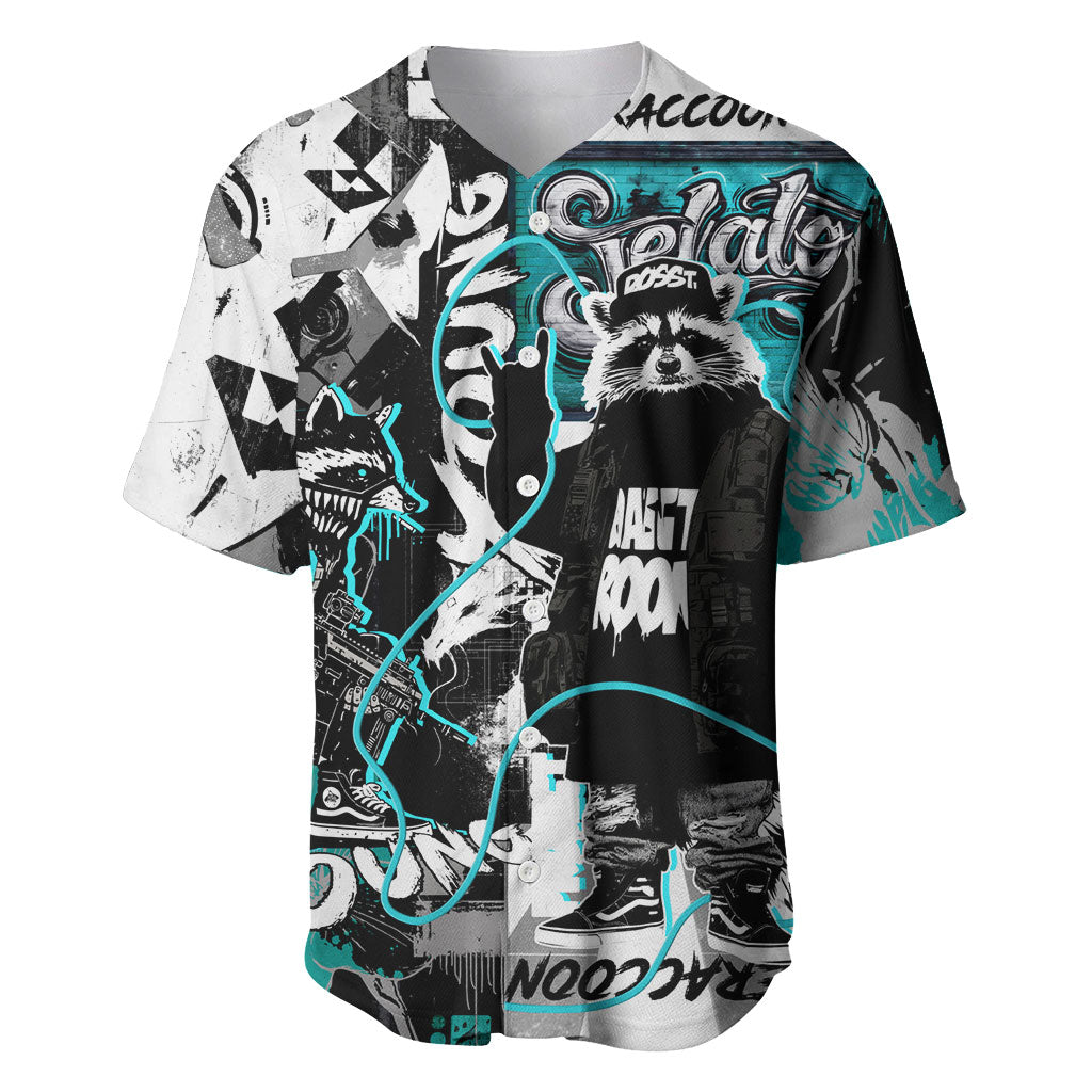 Urban Rebel Raccoon Baseball Jersey Grunge Graffiti Street Art Abstract Collage Pop Culture