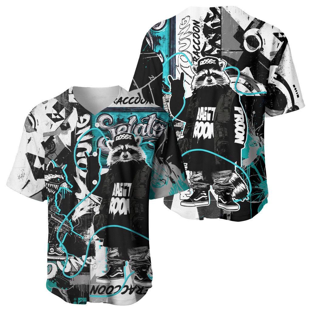 Urban Rebel Raccoon Baseball Jersey Grunge Graffiti Street Art Abstract Collage Pop Culture