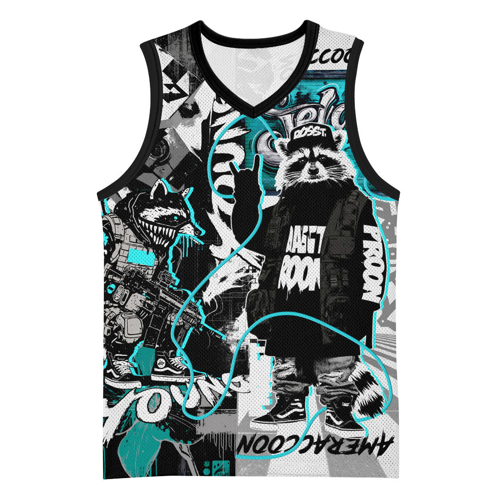 Urban Rebel Raccoon Basketball Jersey Grunge Graffiti Street Art Abstract Collage Pop Culture