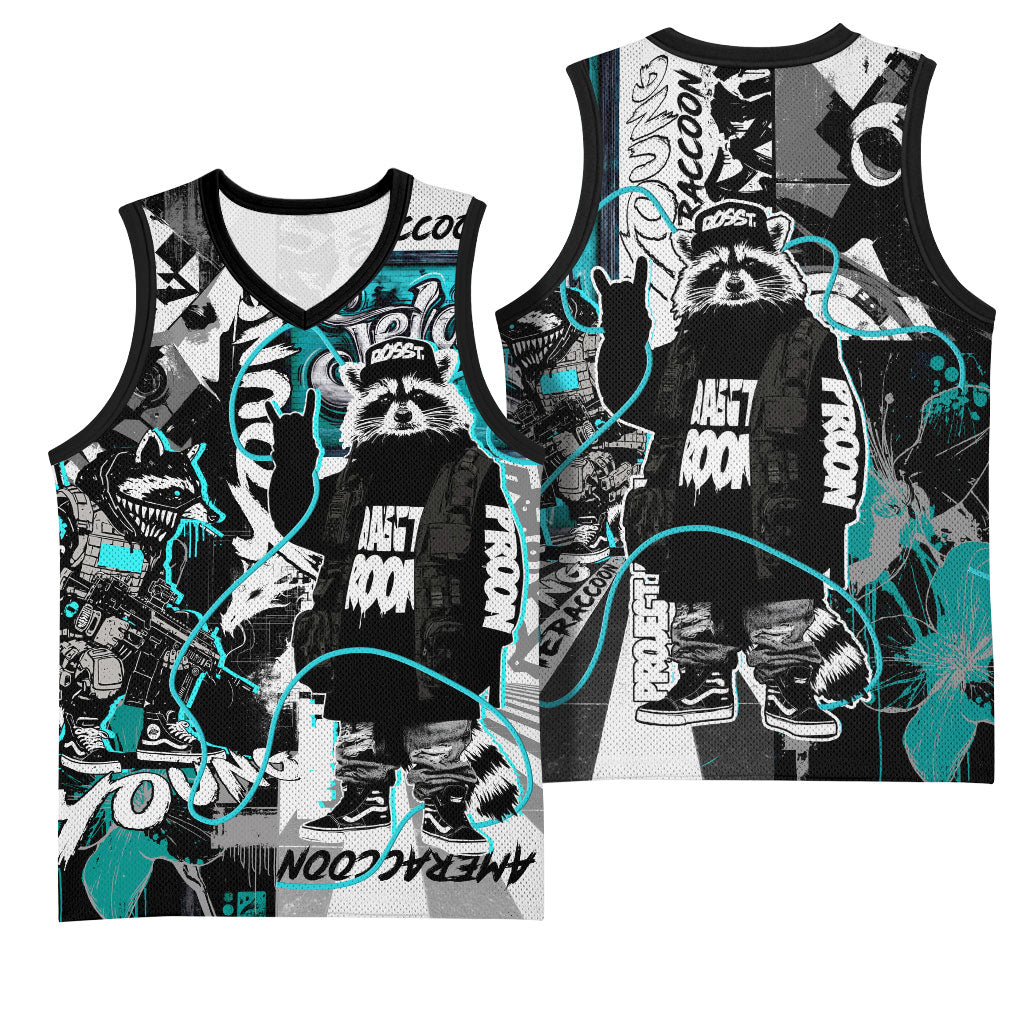Urban Rebel Raccoon Basketball Jersey Grunge Graffiti Street Art Abstract Collage Pop Culture