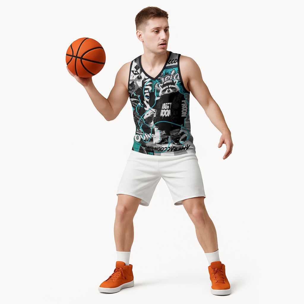 Urban Rebel Raccoon Basketball Jersey Grunge Graffiti Street Art Abstract Collage Pop Culture