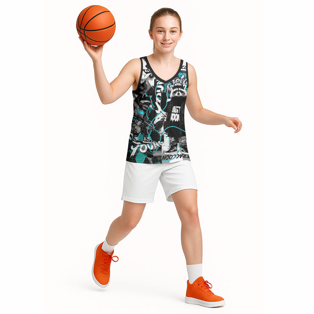 Urban Rebel Raccoon Basketball Jersey Grunge Graffiti Street Art Abstract Collage Pop Culture
