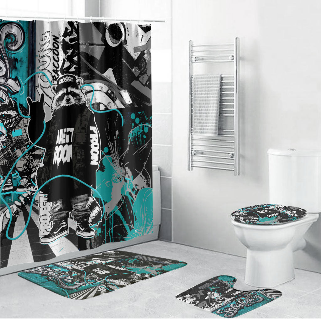 Urban Rebel Raccoon Bathroom Set Grunge Graffiti Street Art Abstract Collage Pop Culture
