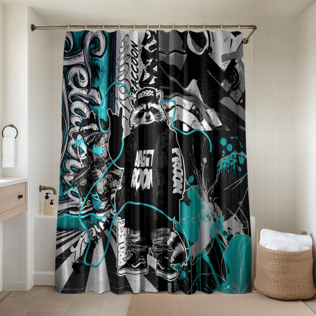 Urban Rebel Raccoon Bathroom Set Grunge Graffiti Street Art Abstract Collage Pop Culture