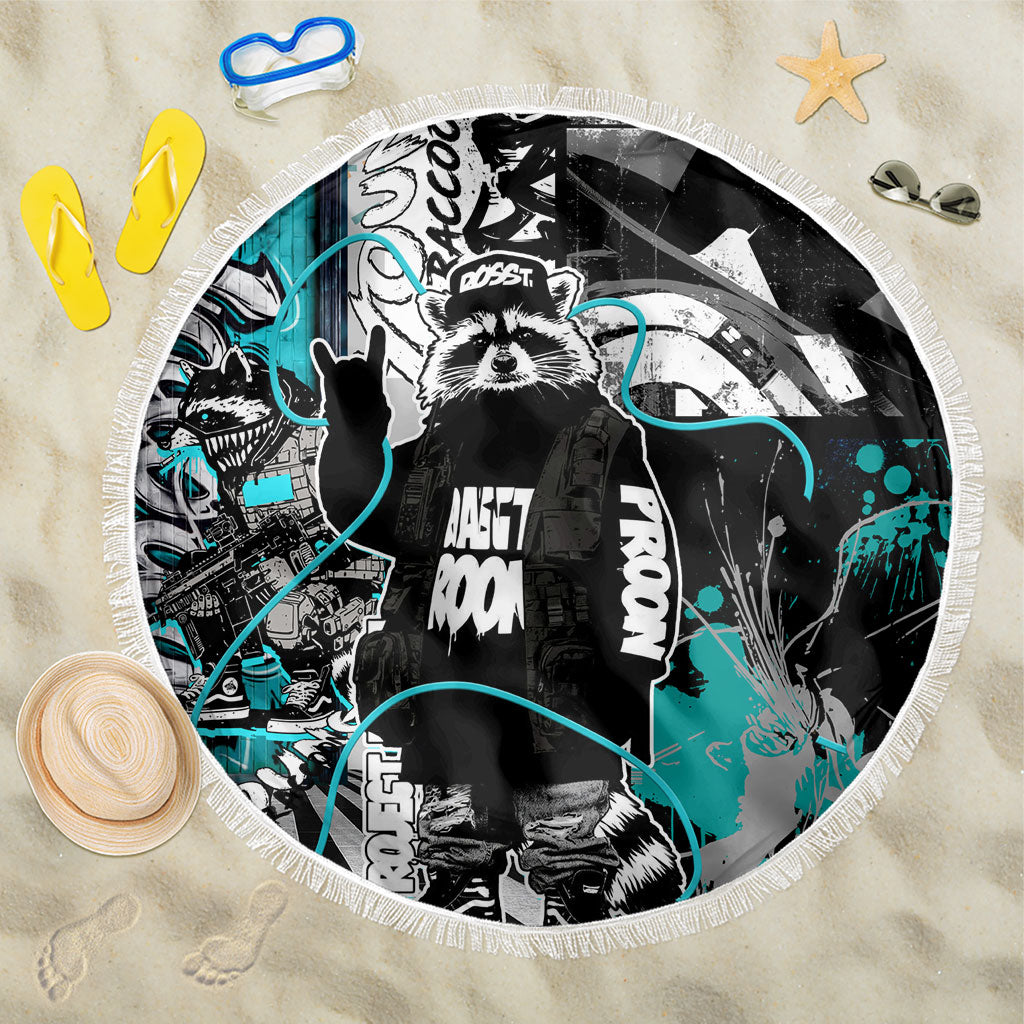 Urban Rebel Raccoon Beach Blanket Grunge Graffiti Street Art Abstract Collage Pop Culture