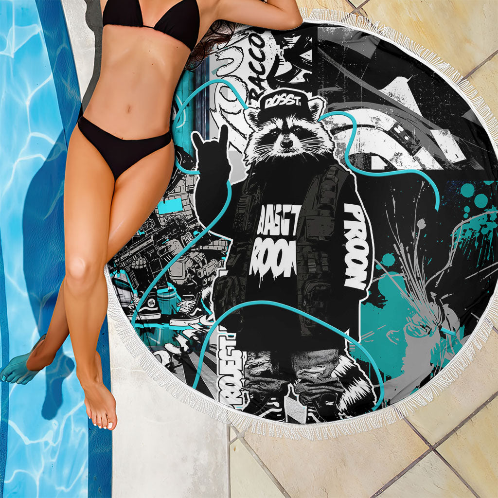 Urban Rebel Raccoon Beach Blanket Grunge Graffiti Street Art Abstract Collage Pop Culture